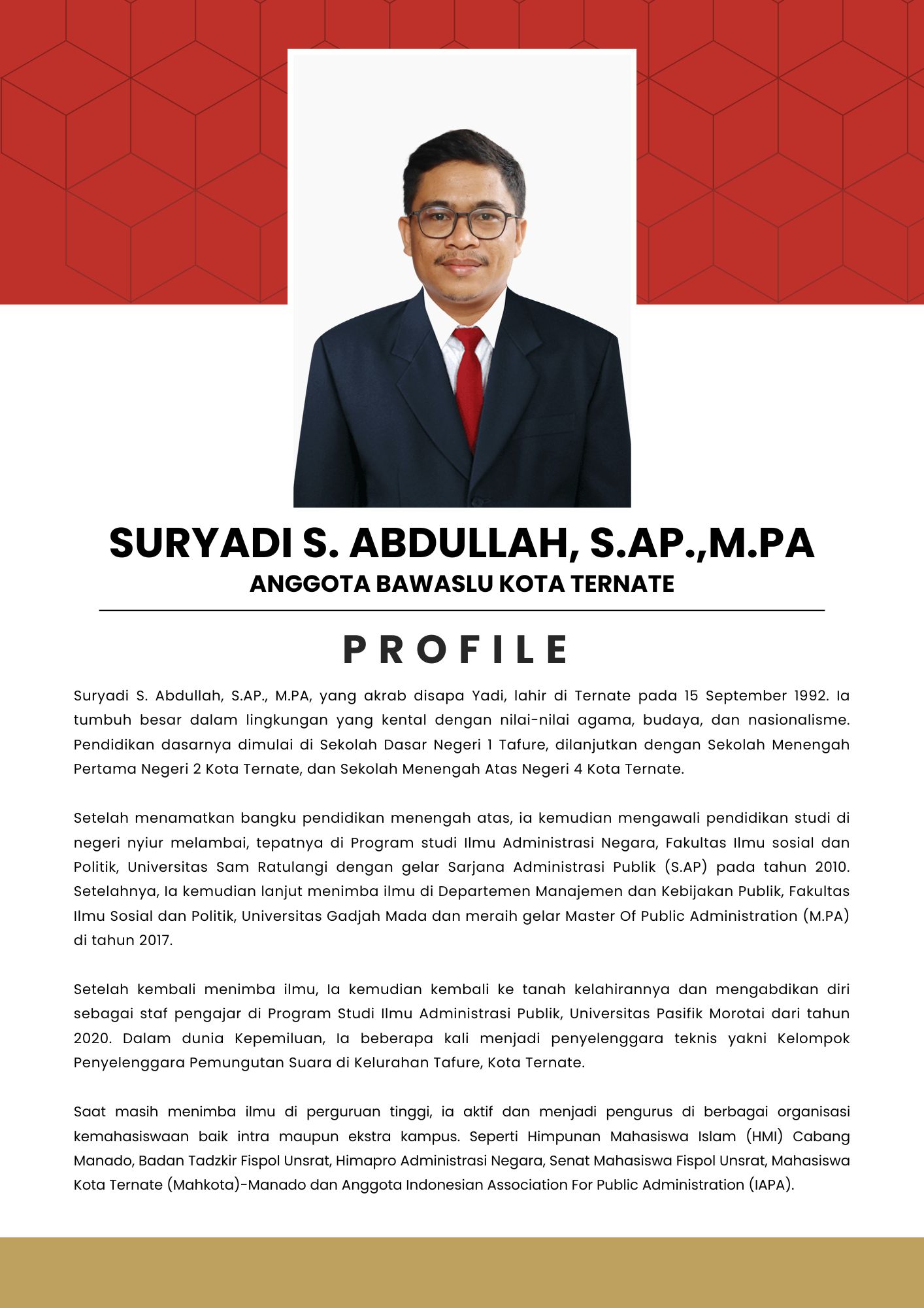 Suryadi S. Abdullah, S.AP., M.PA - (Anggota Bawaslu Kota Ternate)